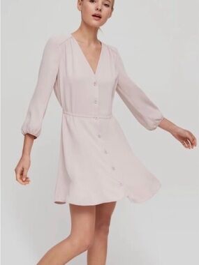 Aritzia Babaton Camille Dress / V-neck Dress / Dusty Pink w/ Balloon Sleeves
